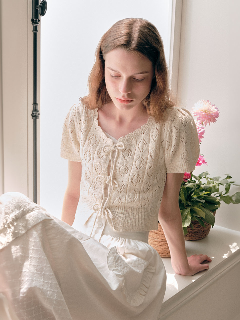 RIBBON CROCHET BOLERO CARDIGAN WHITE