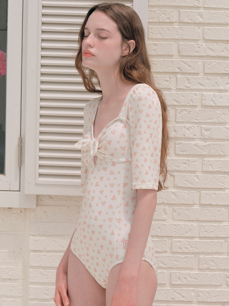 RIBBON FLOWER ONEPIECE SWIMSUIT IVORY