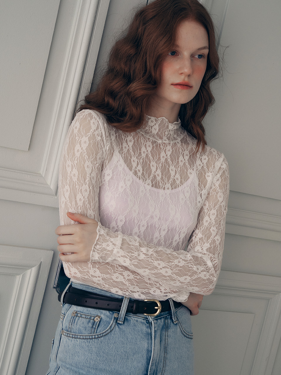 FLOWER LACE LAYERED T-SHIRT WHITE