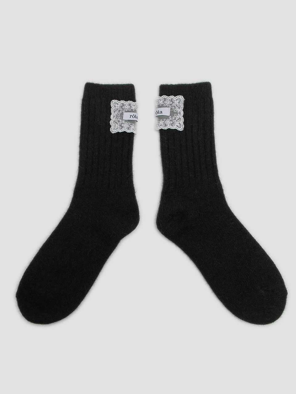 LACE LABEL ANGORA SOCKS BLACK