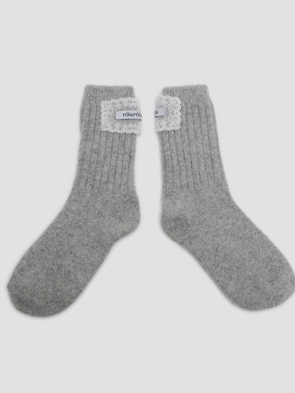 LACE LABEL ANGORA SOCKS MELANGE GRAY