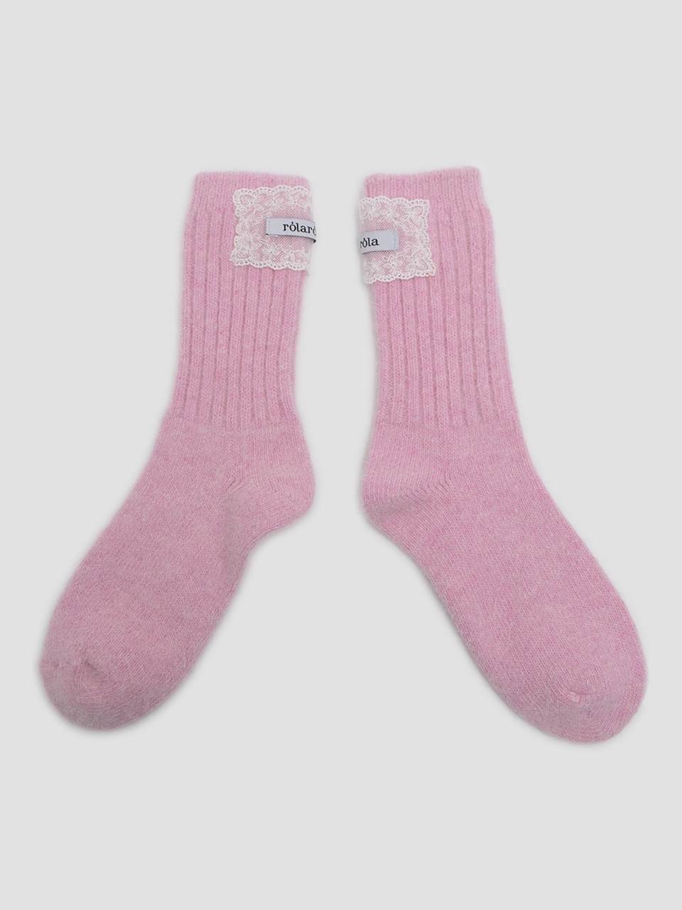 LACE LABEL ANGORA SOCKS PINK