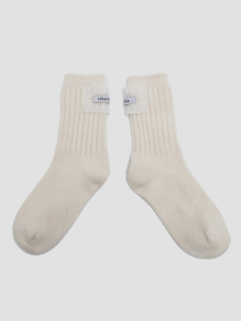 LACE LABEL ANGORA SOCKS IVORY