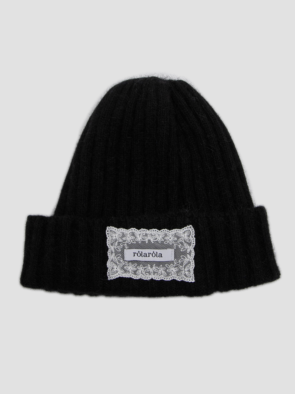 LACE LABEL ANGORA BEANIE BLACK