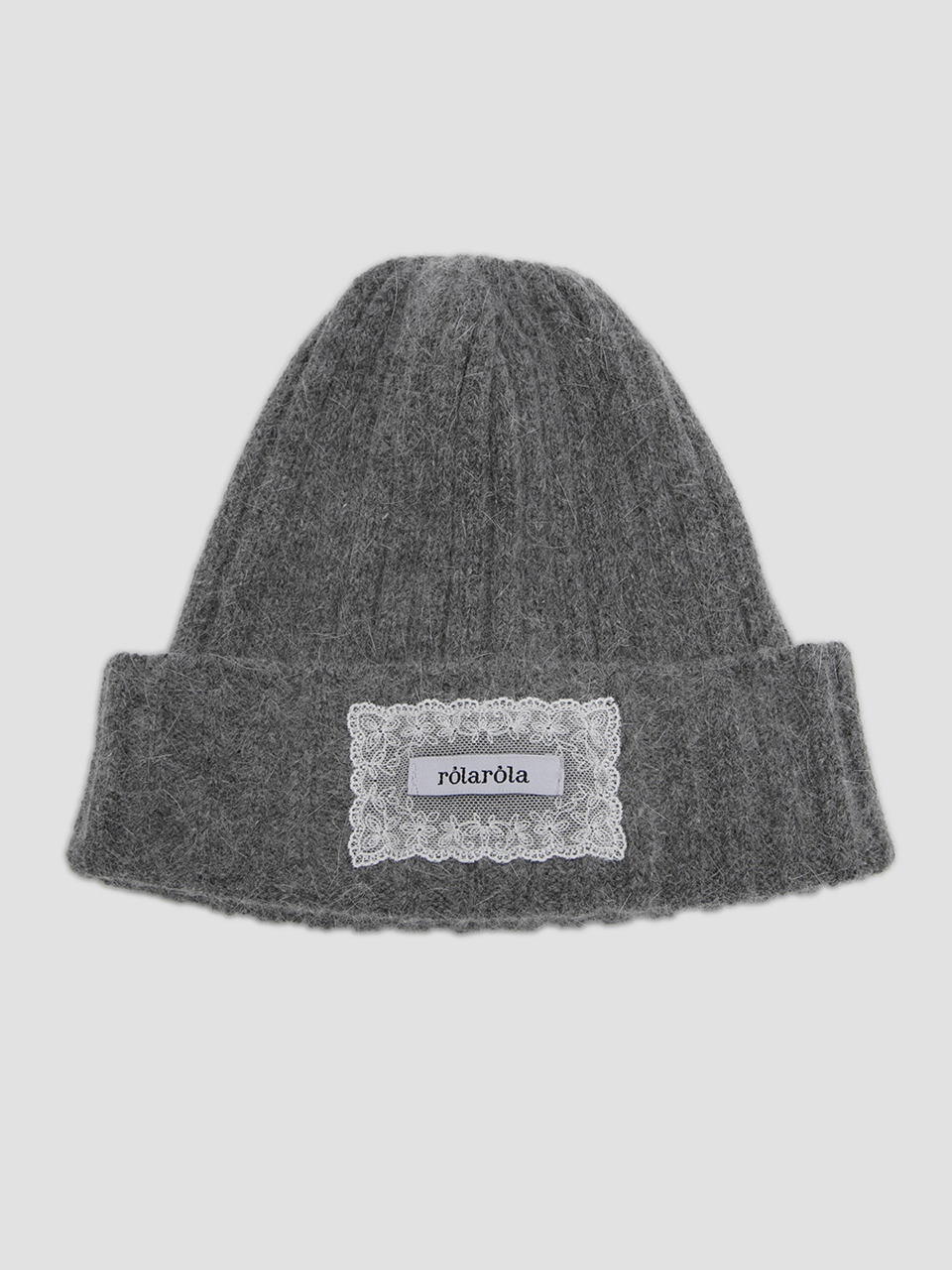 LACE LABEL ANGORA BEANIE CHARCOAL