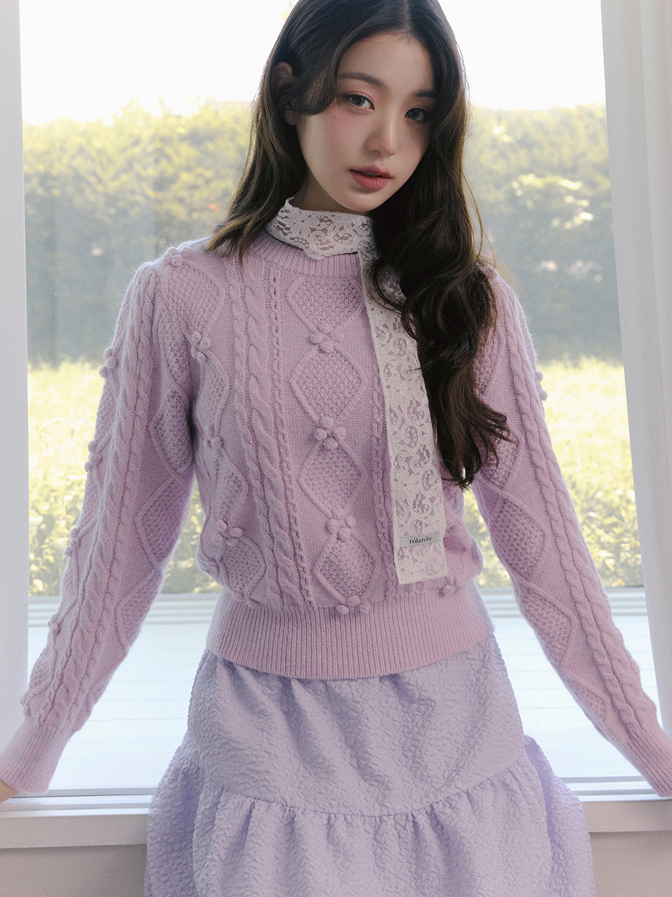 POMPOM CABLE KNIT LAVENDER