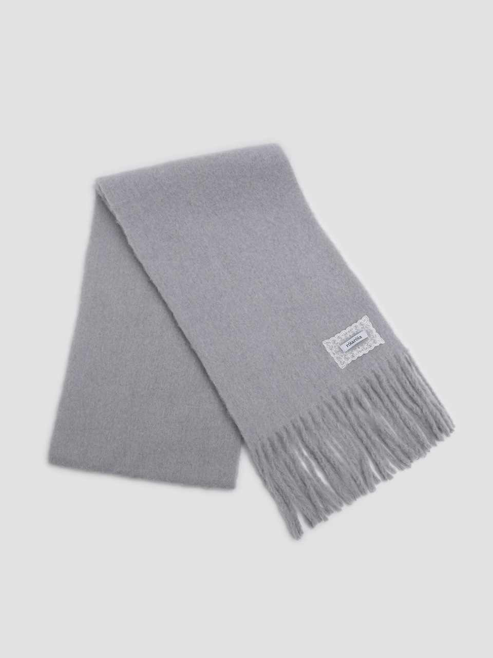 LACE LABEL HAIRY MUFFLER GRAY