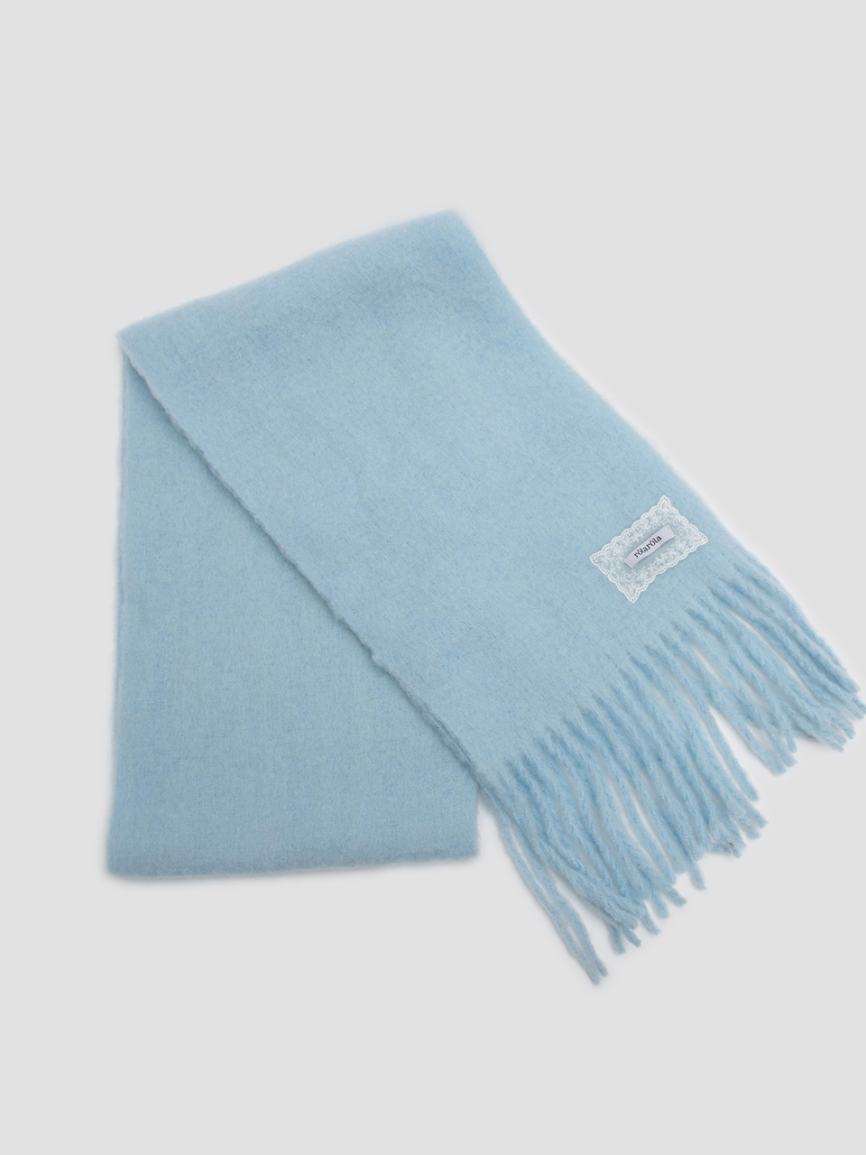 LACE LABEL HAIRY MUFFLER LIGHT BLUE