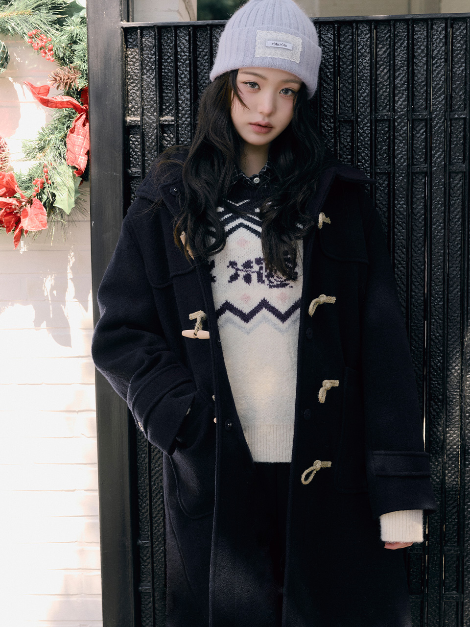 HOOD DUFFLE LONG COAT NAVY