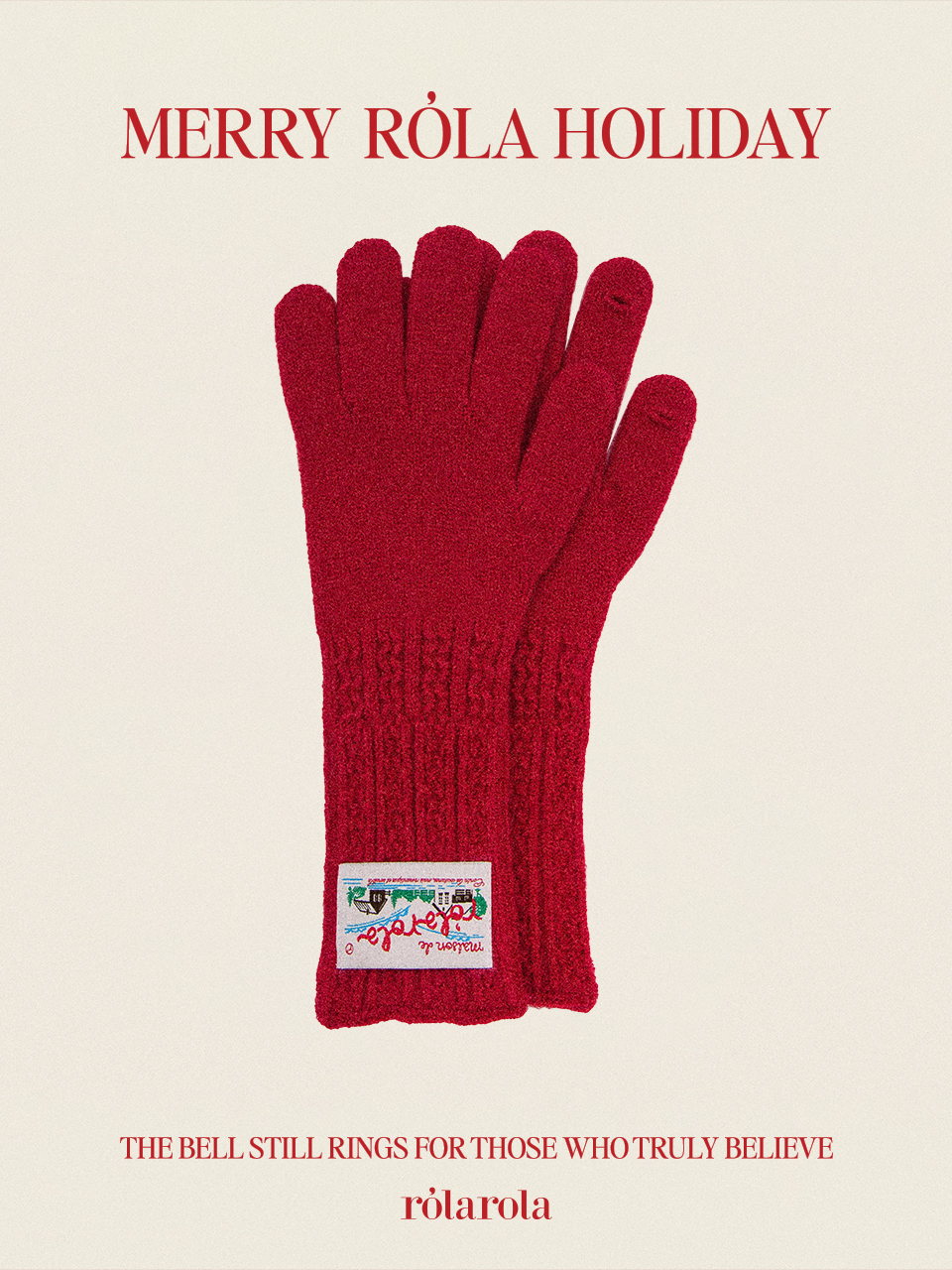 CABLE KNIT GLOVES RED